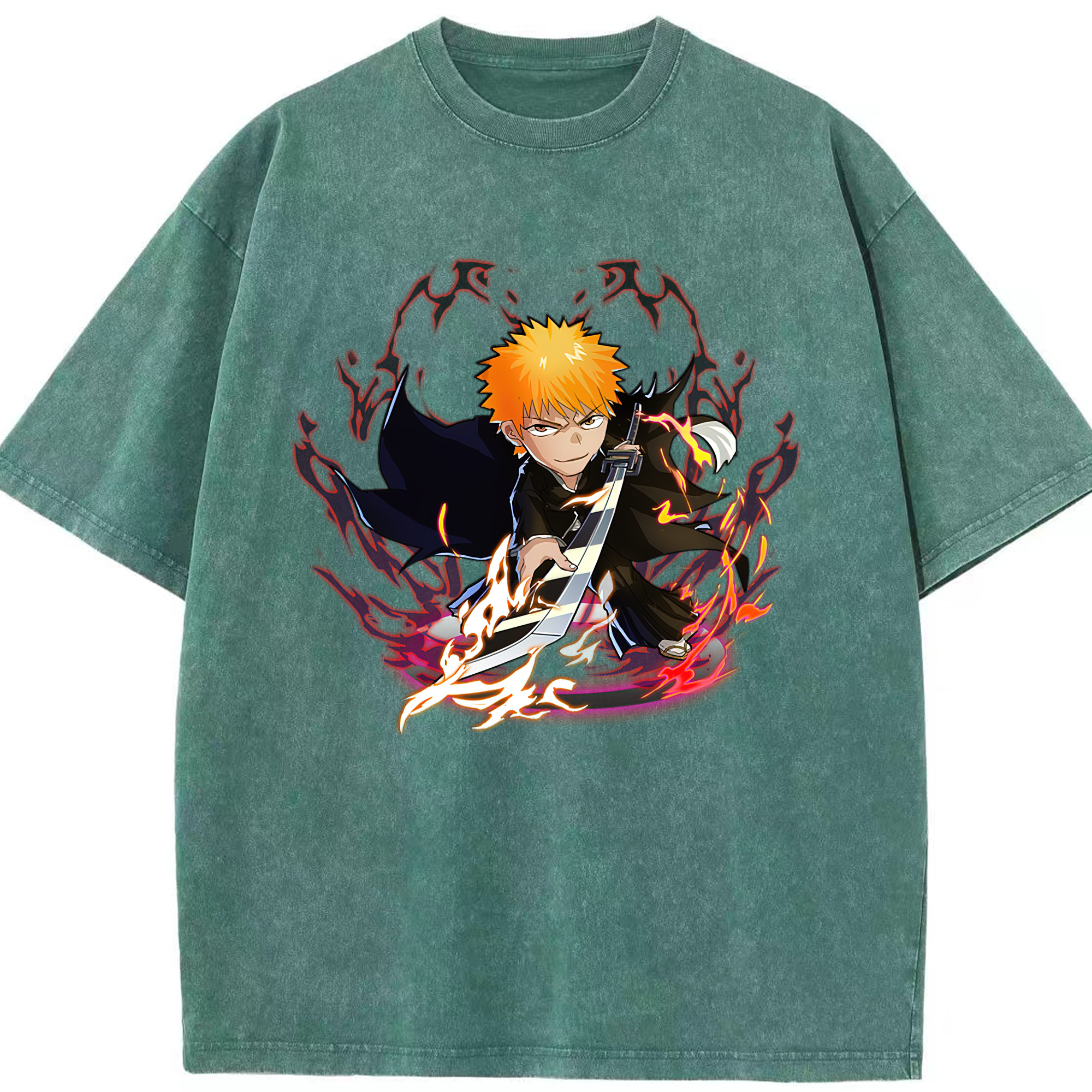 （画像用） ブリーチ 黒崎一護（くろさき いちご）BLEACH Kurosaki Ichigo 綿100% ヴィンテージ風 半袖Tシャツ（フロントプリント）